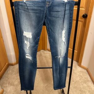 7 For All Mankind Dark Blue Distressed Skinny Jeans